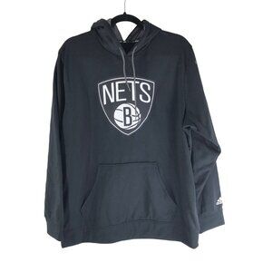 Adidas Mens Brooklyn Nets NBA Pullover Hoodie Black Size L